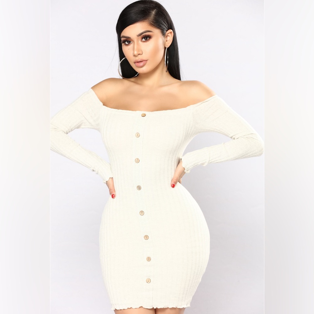 Jacklyn Off Shoulder Mini Dress - Oatmeal